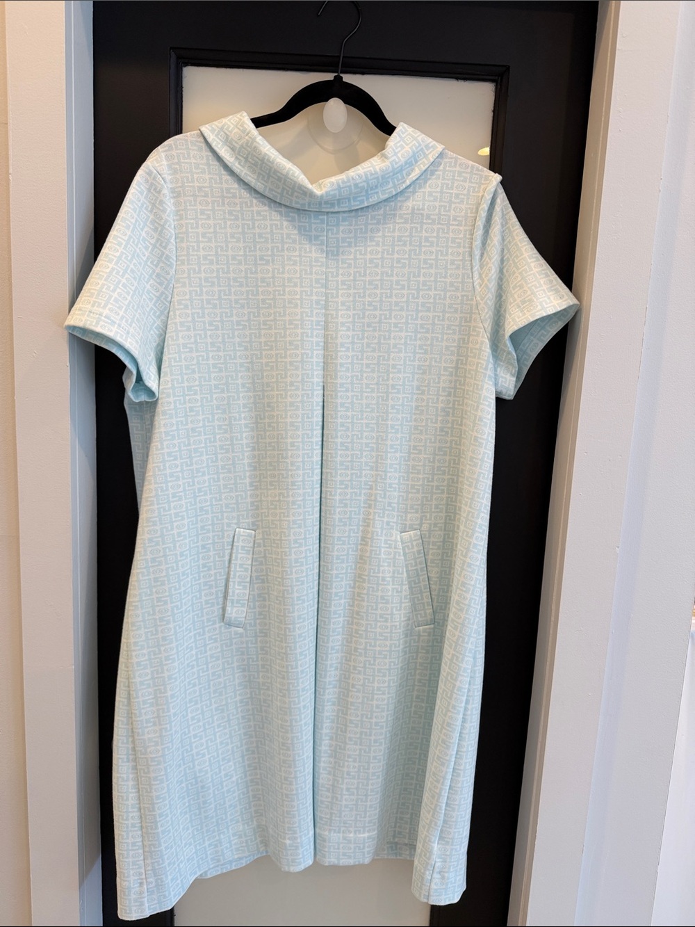 Tyler Boe Light Blue Short-Sleeve A-Line Dress with Folded Collar